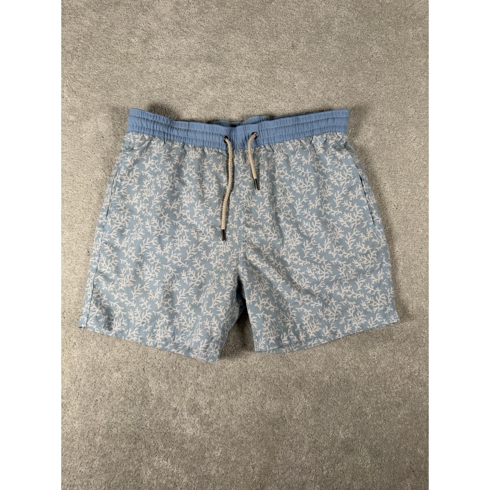 Fair Harbor Youth XL Swim Trunks Blue Coral Print Short Lined Board Shorts Euc
